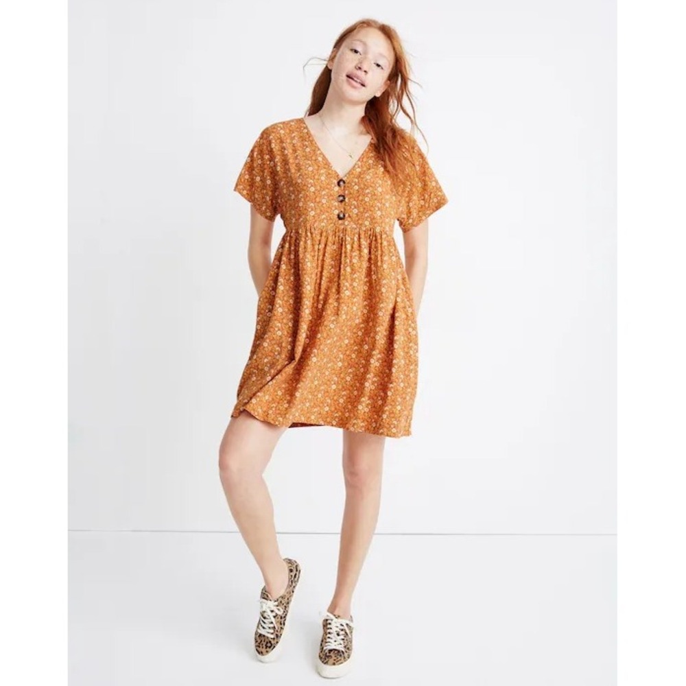 Madewell‎ women M button-front babydoll dress Americana floral cottagecore boho